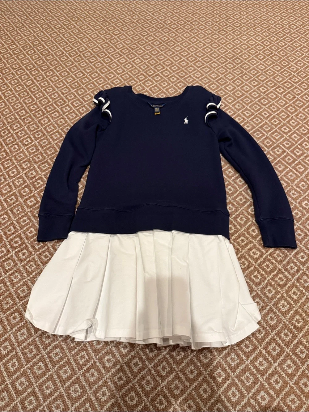 Ralph Lauren Navy and White Pleated Sweatshirt Dress